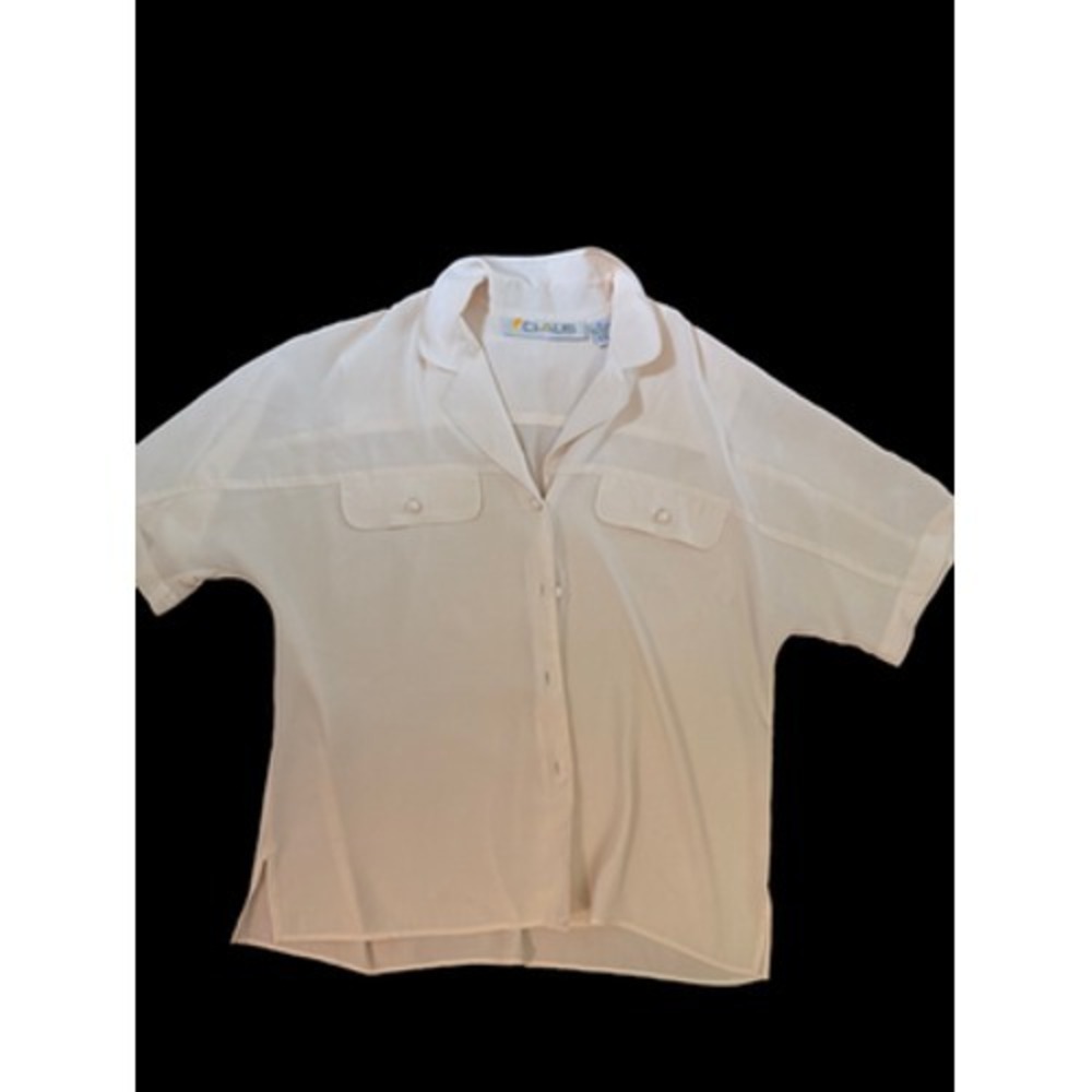 CHAUS Womens Short Sleeve Collared Button Up Blouse Cream Polyester Size 12 US